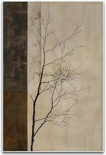 Unframed minimalist bare tree wall art in beige and brown