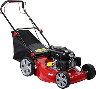 141cc Gas Engine 20-inch Blade Self Propelled Lawn Mower, Push Lawn Mower with 50L Grass Tank, Big Wheels Red