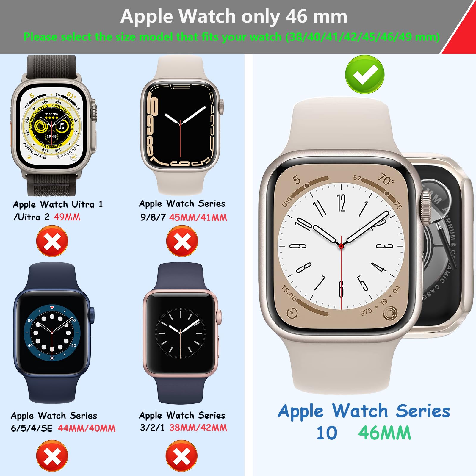 AOKUTDA Confezione da 3 custodie compatibili con Apple Watch serie 10 da 46 mm, protezione dello schermo in vetro temperato anti spia a 30°, copertura ultra sottile e completa, per accessori iWatch (3