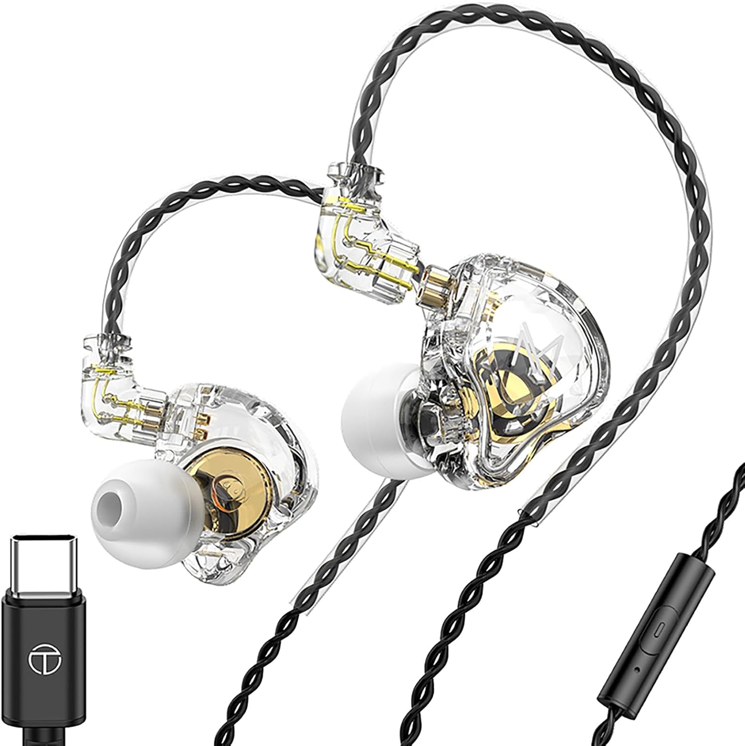 FEDAI TRN MT1 in-Ear Earbuds, HiFi Earphones with 10mm Composite Magnetic Dynamic Driver for Running Sports (Type-C with Mic, Transparent)