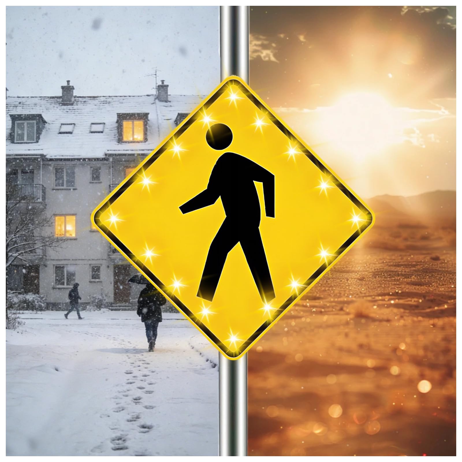 ZHENYUWANG Solar-powered pedestrian crossings, high-brightness LED flashing traffic signs, aluminum pedestrian crossing signs, suitable for parks, schools, and cities 24in