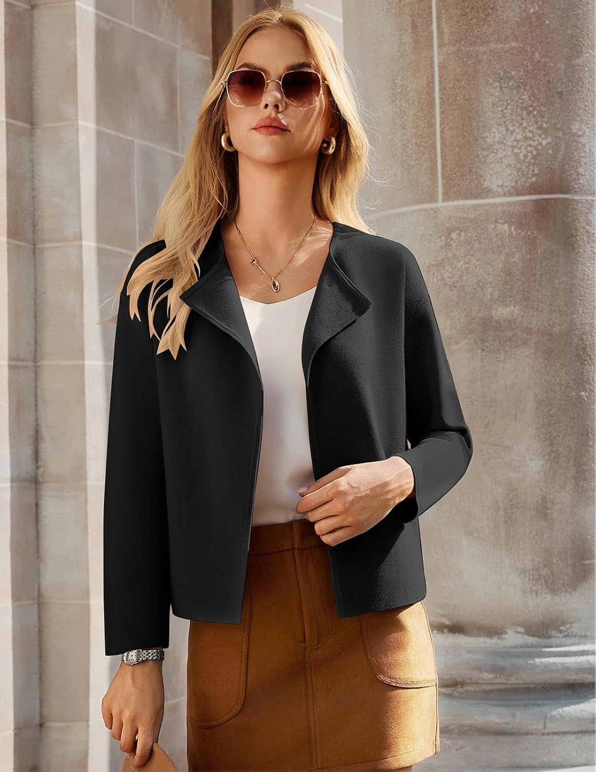 GRACE KARIN Womens Cropped Knit Sweater Blazer, Oversized Open Front Jackets 2026 Spring, Laple Cardigans Dressy Casual - Image 2