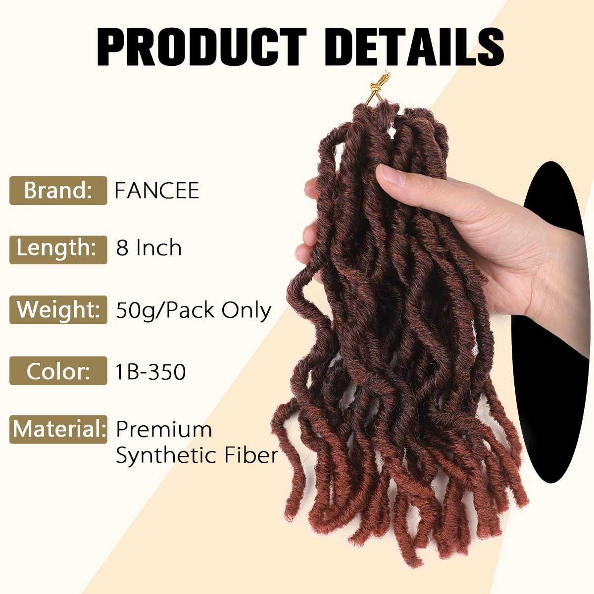 FANCEE Faux Locs Crochet Hair 8 Inches Short Curly Dreadlocks for Black Women Pre Looped Short Wavy Soft Locs Ombre Reddish Brown Crochet Dreads Braiding in Hair Extensions 6 Packs 120 Strands(1B-350)