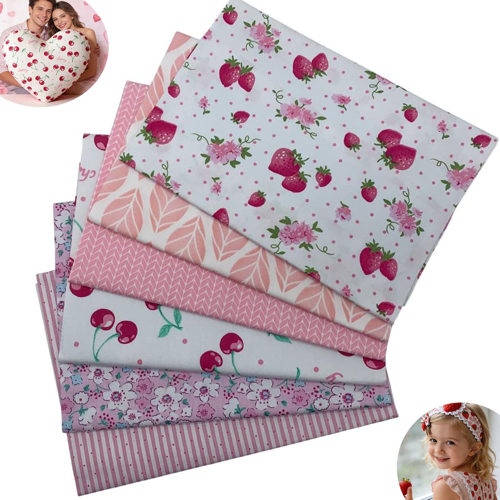 EXGOING 6pcs Fat Quarters Fabric Bundles, 20x20in (50x50cm) Precut Cotton Quilting Fabric Squares for Sewing, Patchwork & DIY Crafts, Floral Easter Material for Bags & Home Décor (6pc Pink #2)
