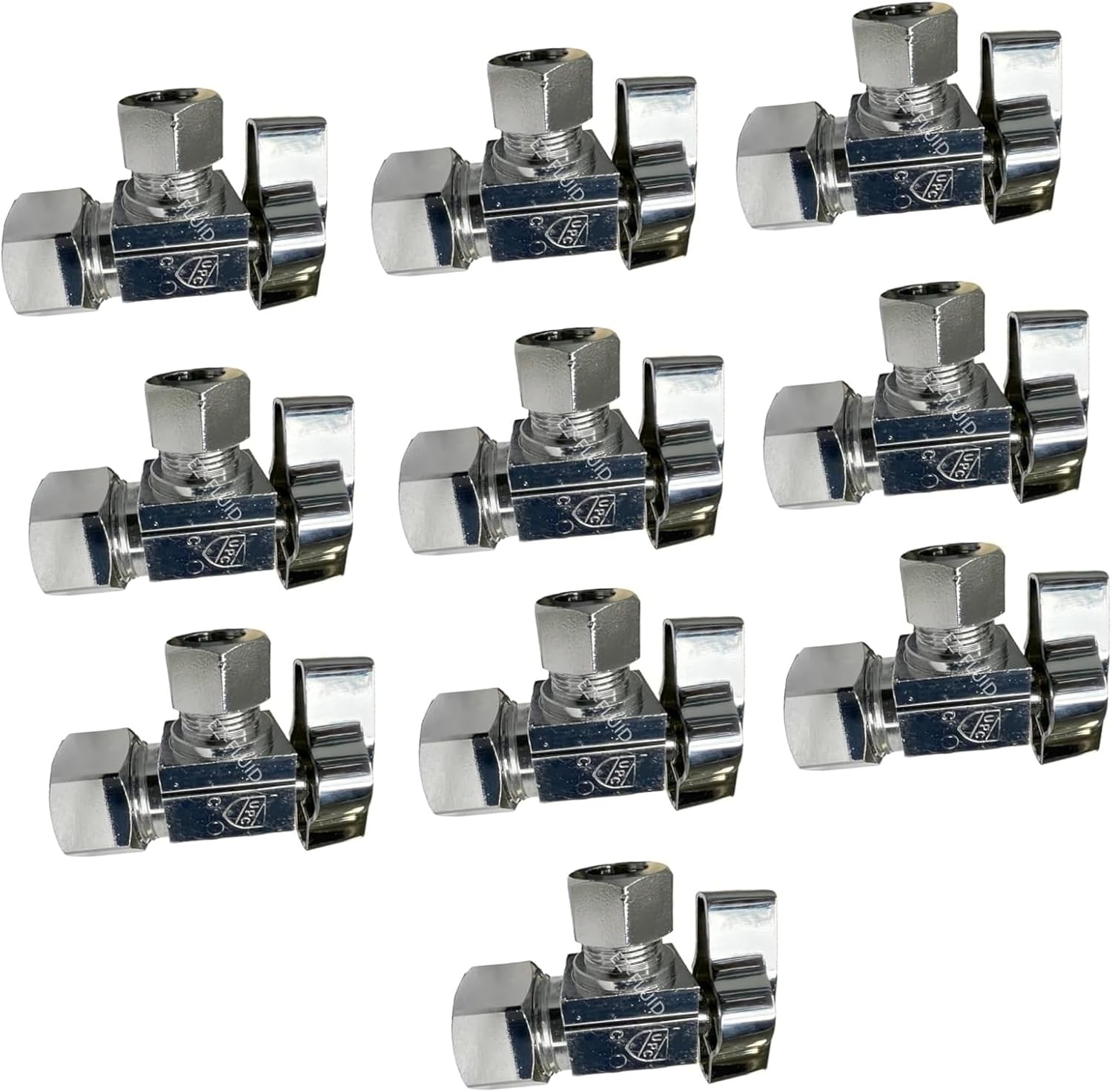(10) EZ-Fluid Heavy Duty 1/2" Nom. (5/8" OD Comp) x 3/8" OD Comp Angle Stop Valve,1/4 Turn Handle,Chrome Brass Water Shut Off Ball Valve For Water Pipes,Bathroom,Kitchen