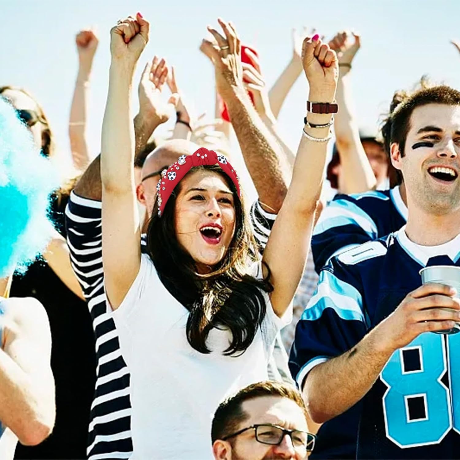 YARIEW Soccer Headband for Women Wide Knotted Headband for Women Girls Adjustable Non Slip Top Knot Headband for Women Stretch Elastic Head Band Soccer Accessories Game Day (Red) - Image 6