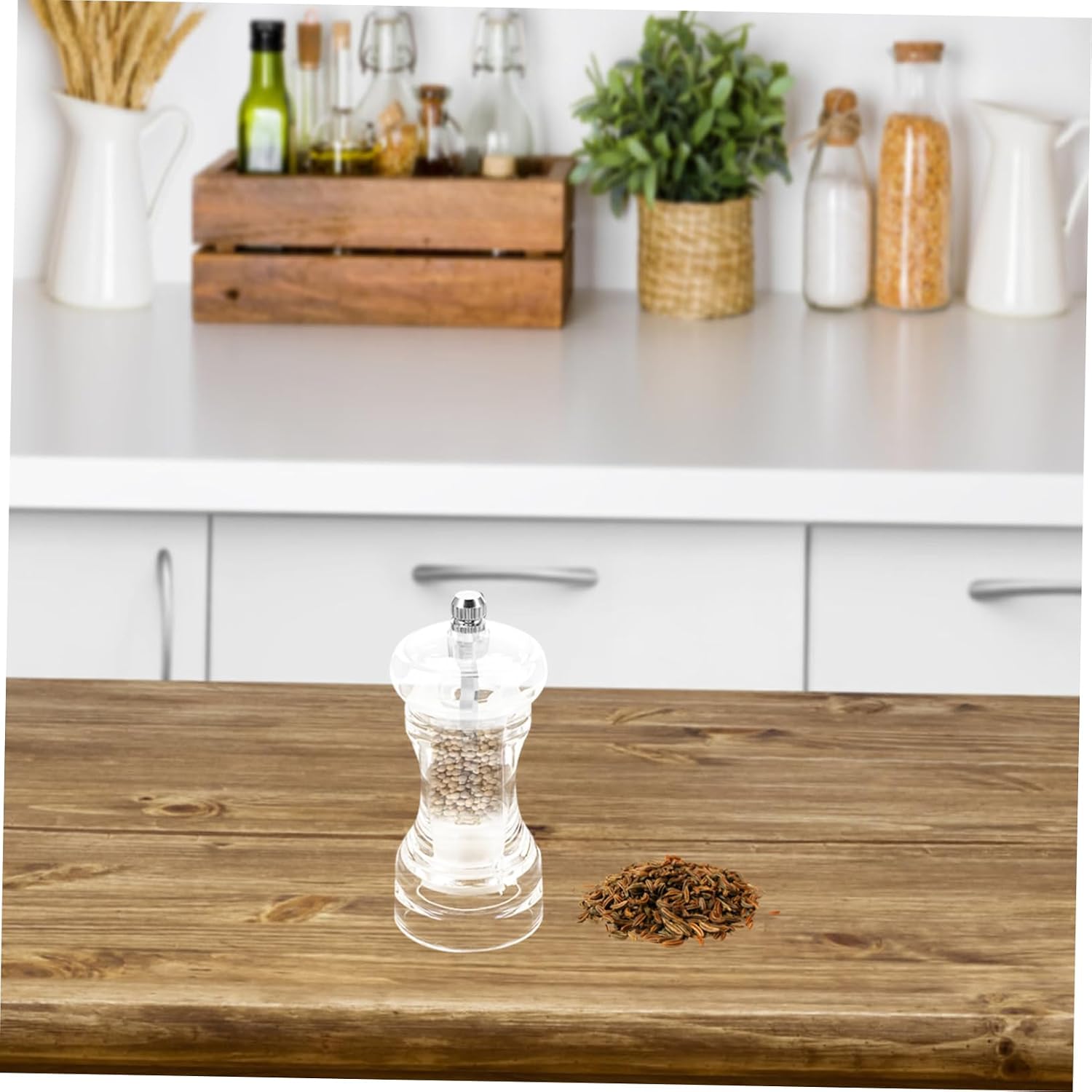PRETYZOOM Adjustable Pepper Mill Coarseness Control Acrylic and Ceramic Spice Shaker for Kitchen Use for Sea Salt and Black Pepper