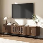 Awescuti 78.7" Mid Century Modern TV Stand for 75-85" TV, Fluted Entertainment Center with Sliding Doors & Adjustable Shelves, Large Storage Media Console for Living Room, Bedroom, Assembly Required
