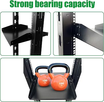 GlobalRack 2-Post 42U Open Rack on Casters, w/2x 2U Center Mount Shelves