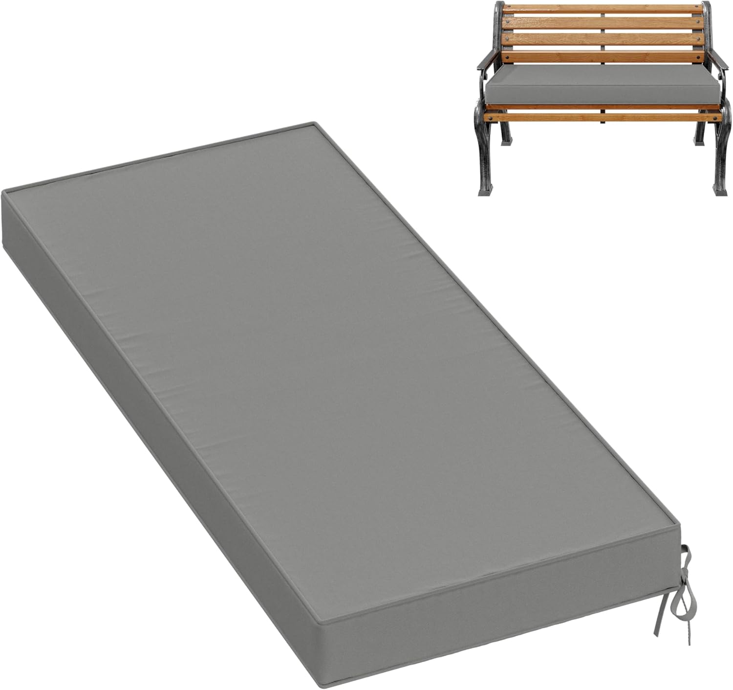 Premium Outdoor Bench Cushions for Patio Furniture 3.5inches Memory Foam Bench Cushion Waterproof Fade Resistant Porch Swing Cushions with Straps 42×18 Inch Light Grey