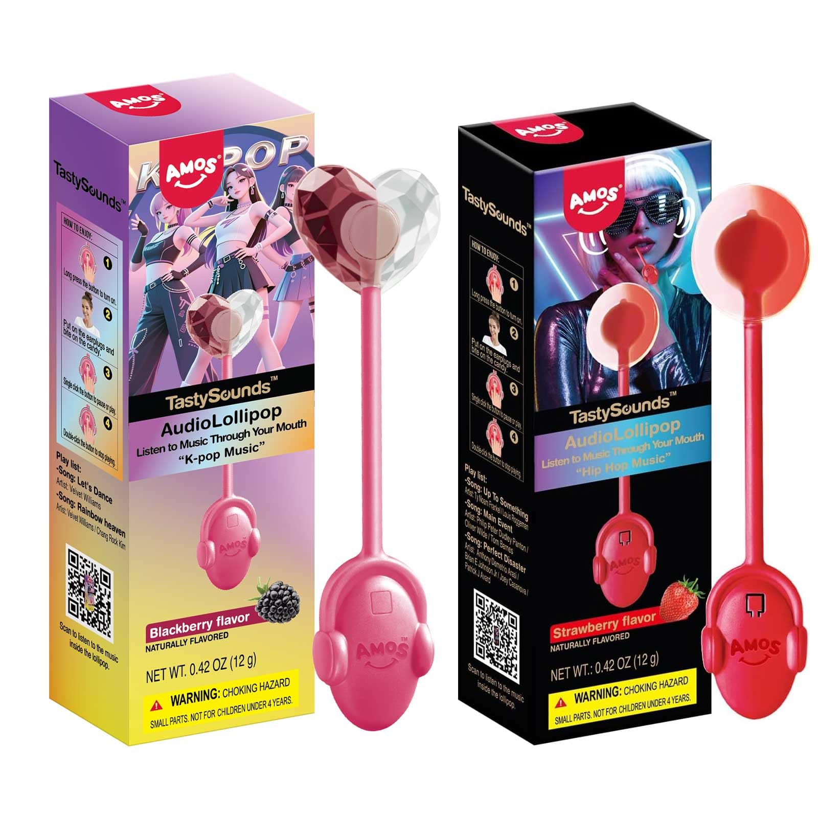 AMOS Lutscher Audio Lollipop Süssigkeiten, 1x Erdbeere Ostern Süßigkeiten Geschenke Musik Lollies Süßigkeitens Bonbons, Einzeln Verpackt Zuckerfrei Lollipops Lutscher Süßigkeiten-1