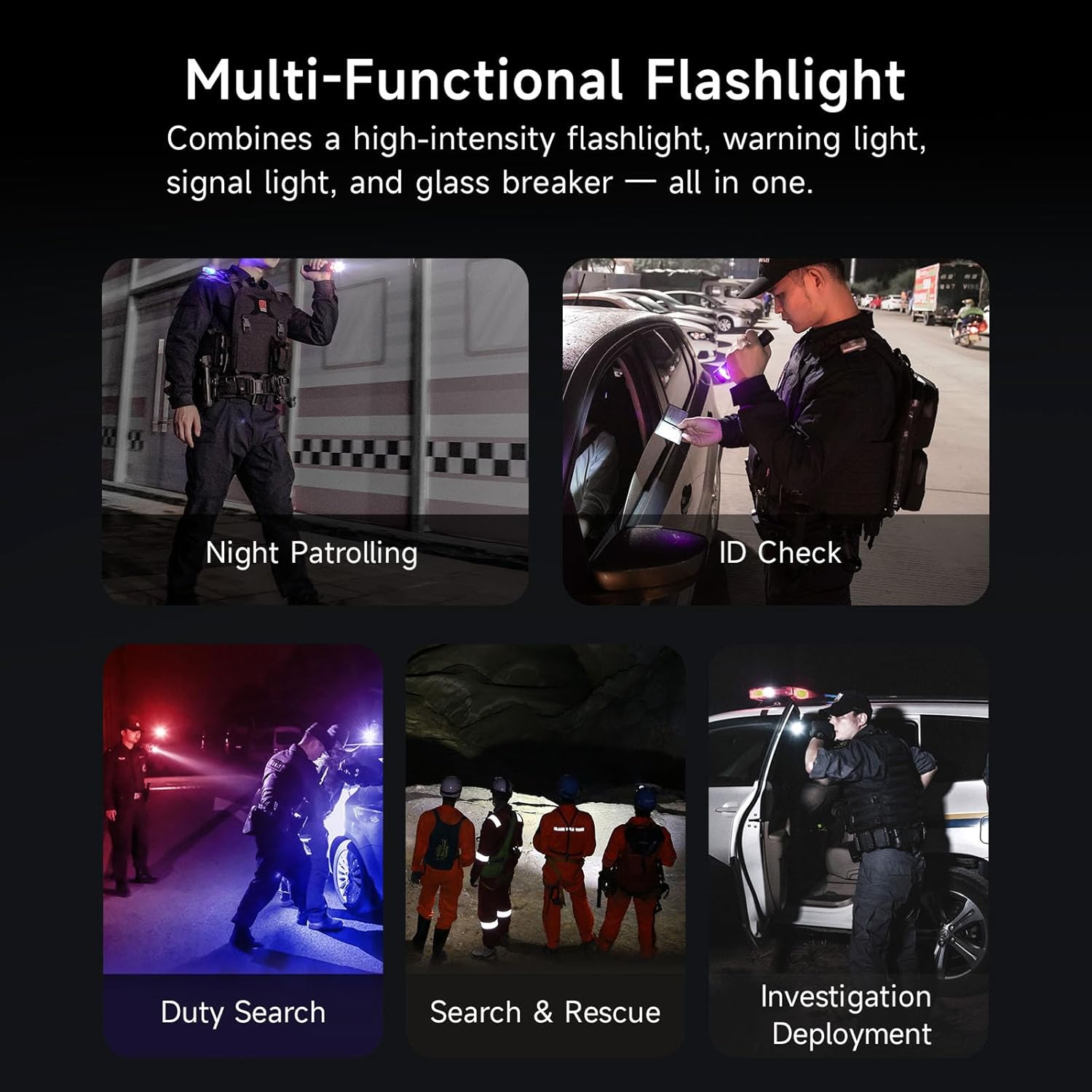 NEXTORCH P84 LED Police Flashlight, 3700 High Lumens Rechargeable Flashlight with Red and Blue Lights & Strobe & Ceramic Bead Broken Window for Night Duty, Outdoor Adventure, Daily Use