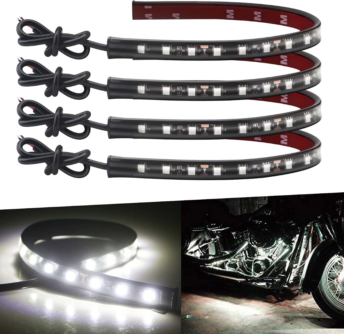 Keiurot Tira de Luz Led 12V para Coche 32CM Impermeable IP67,Paquete de 4 | Tira de luces Led blancas para coche, motocicletas, carrito de Golf, barco, interior y Exterior marino, 5050 18-SMD, adhesivo fuerte