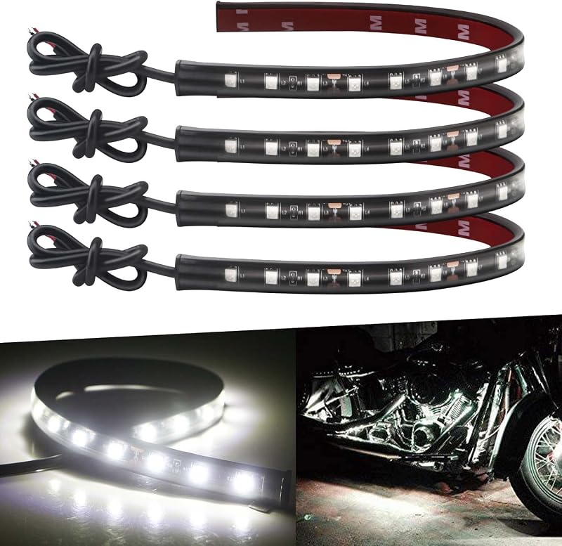 Keiurot Tira de Luz Led 12V para auto 32CM Impermeable IP67,Paquete de 4 | Tira de luces Led blancas para auto, motocicletas, carrito de Golf, barco, interior y Exterior marino, 5050 18-SMD, adhesivo fuerte