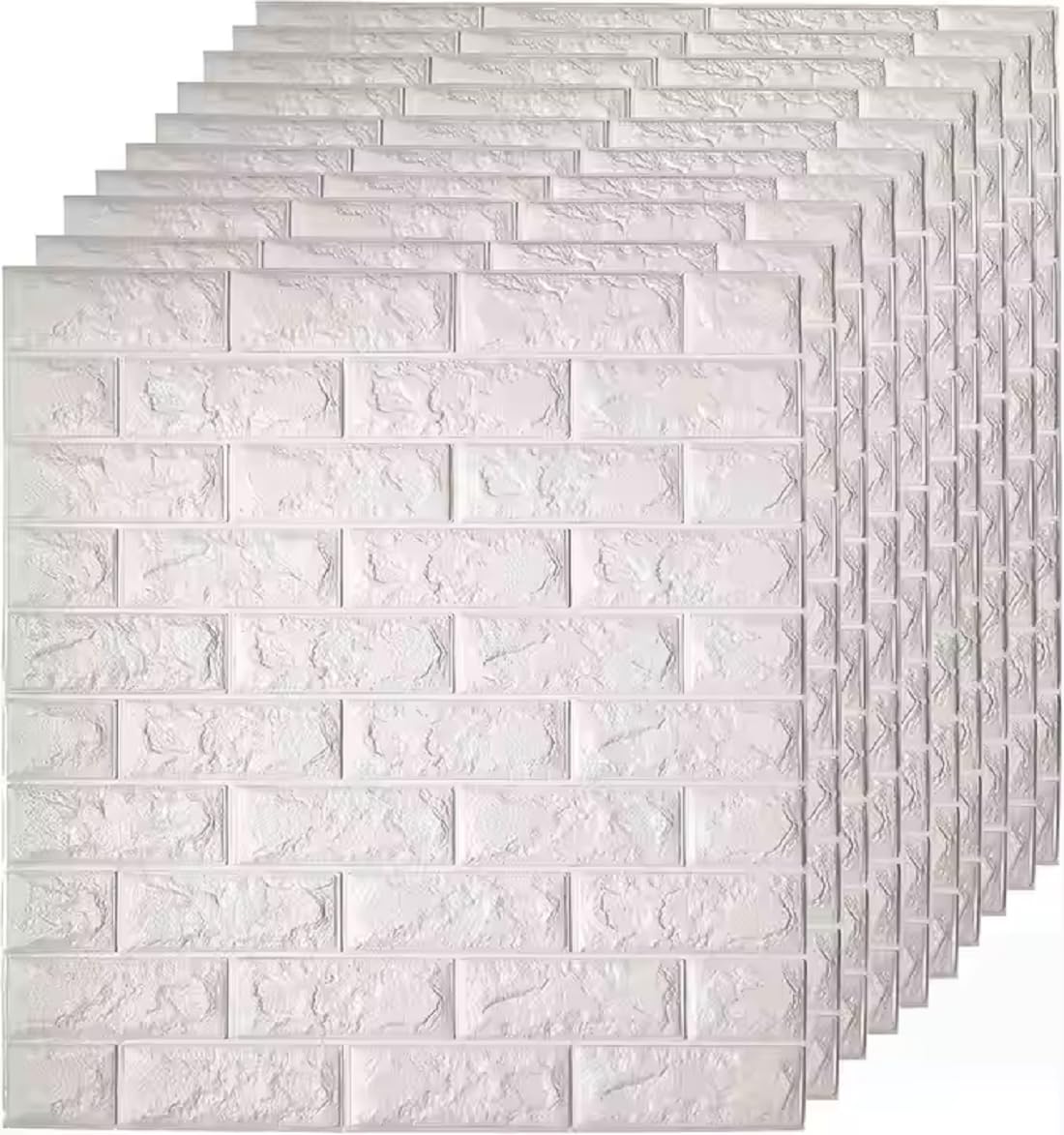 Radhav Mart 3D Brick Wallpaper PE Foam self Adhesive Brick Design Wall Stickers/DIY Wallpaper for Home Hotel Living Room Bedroom Cafe Deco (70 x 77 cm, White) (10, White)