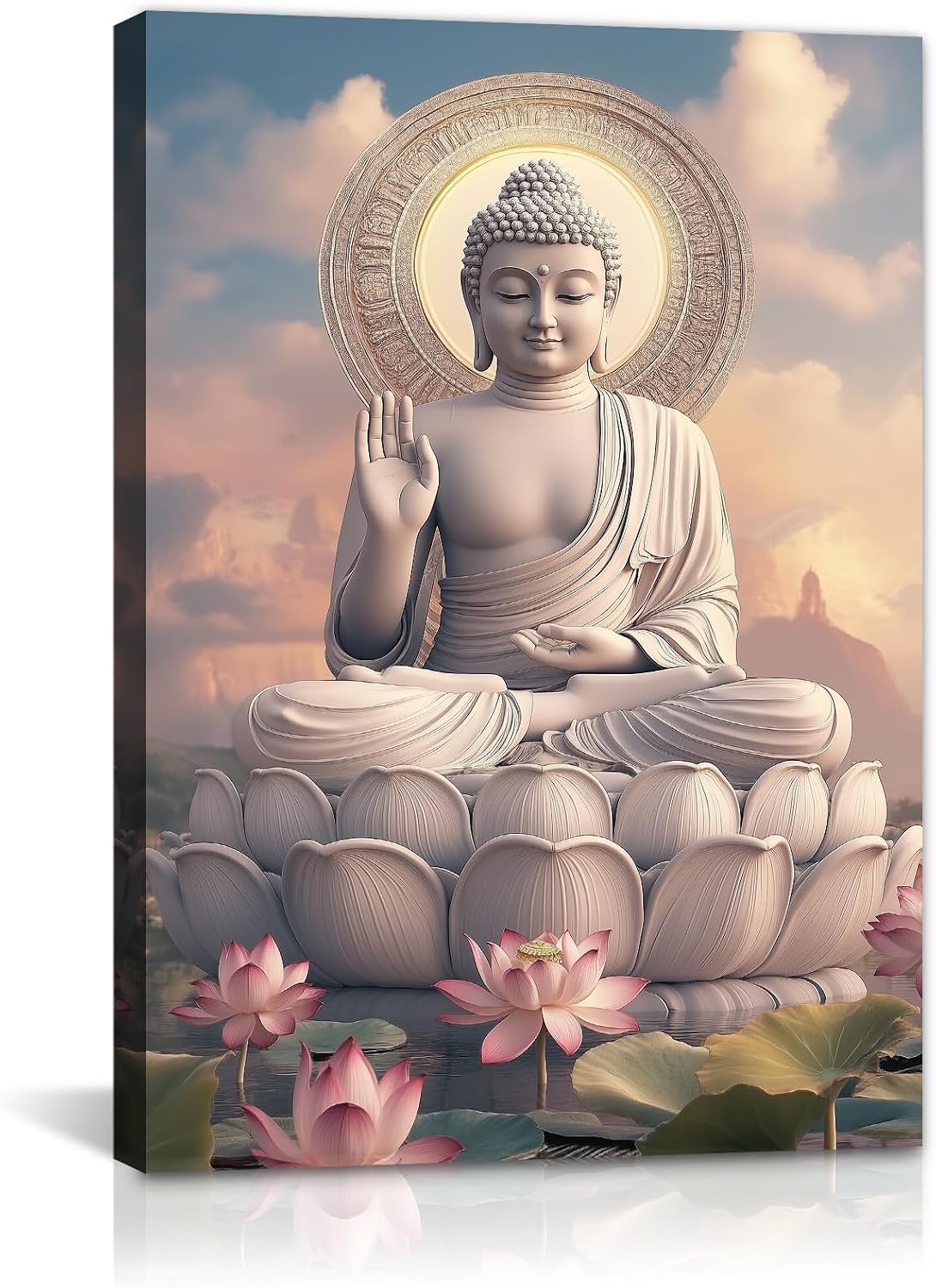 Zen Buddha Wall Art Lotus Flowers Canvas Picture Buddha Statue Poster Prints Buddism Spiritual Paintings for Spa Room Home Wall Decor(Artwork-3,28"x42")