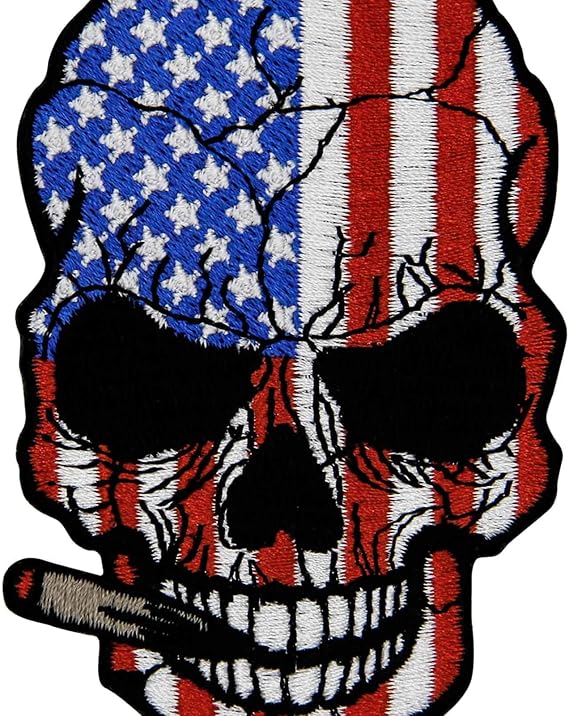 Rocking Planet USA Flag Smoking Skull Patch Embroidered Morale Applique Iron On Sew On Emblem