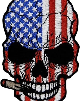 Rocking Planet USA Flag Smoking Skull Patch Embroidered Morale Applique Iron On Sew On Emblem