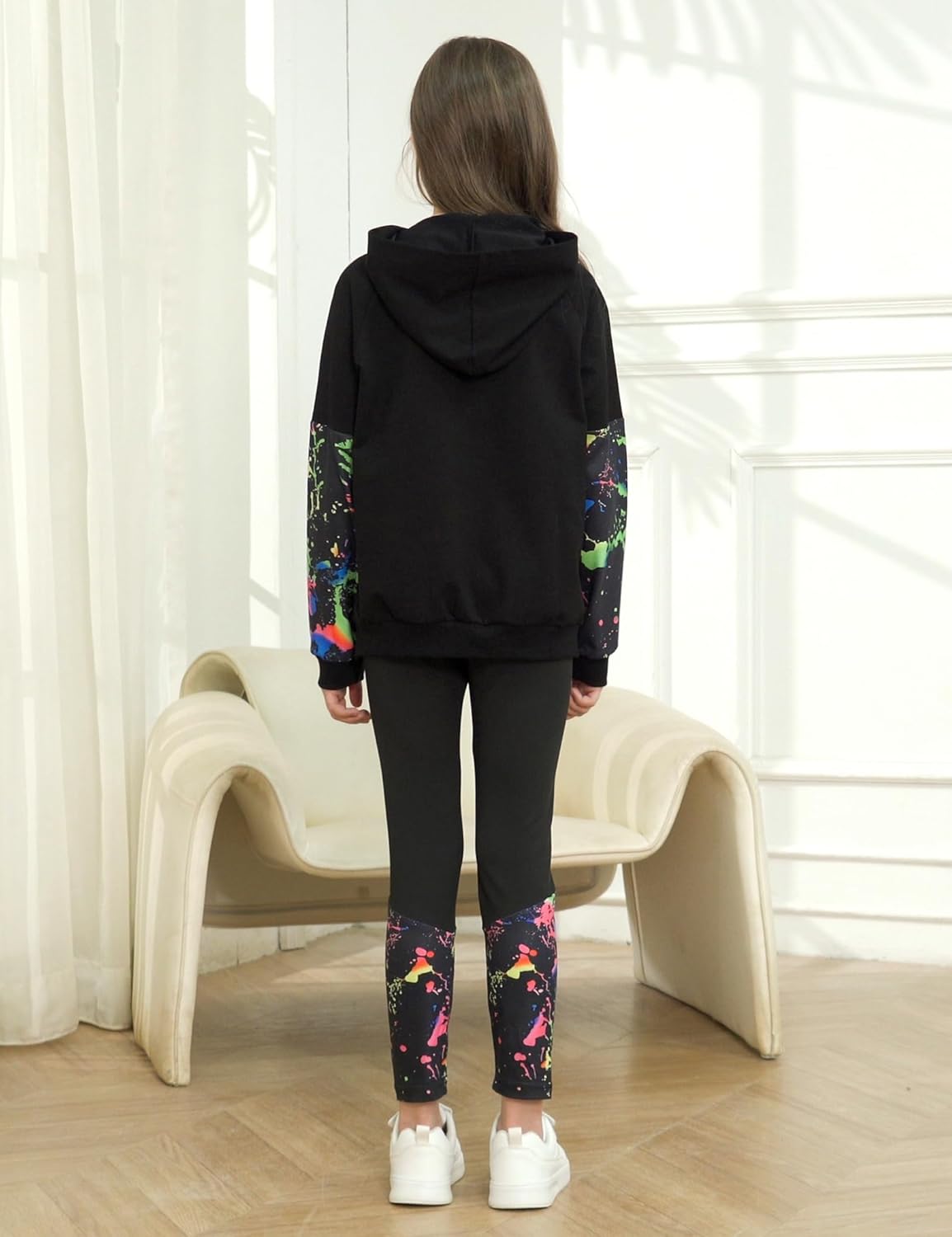 Girls Clothes Cool Girl Print Tie Dye Hoodie Pullover Sweatshirt Leggings 2PC Outfits - Image 4