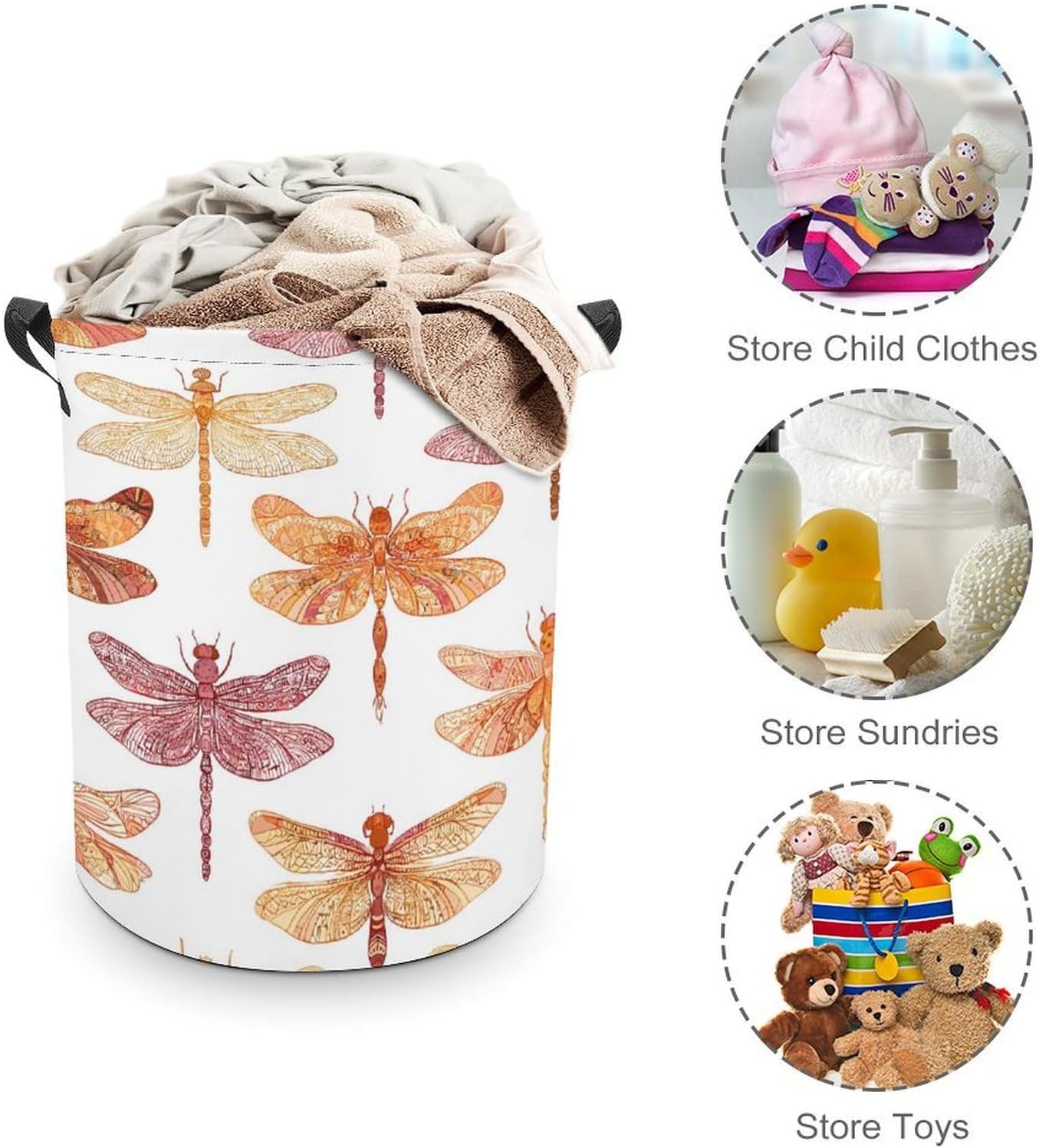 Dragonflies Boho Autumn Doodle Laundry Hamper Basket for Home Bathroom | clothes storage,handle,large capacity,oxford