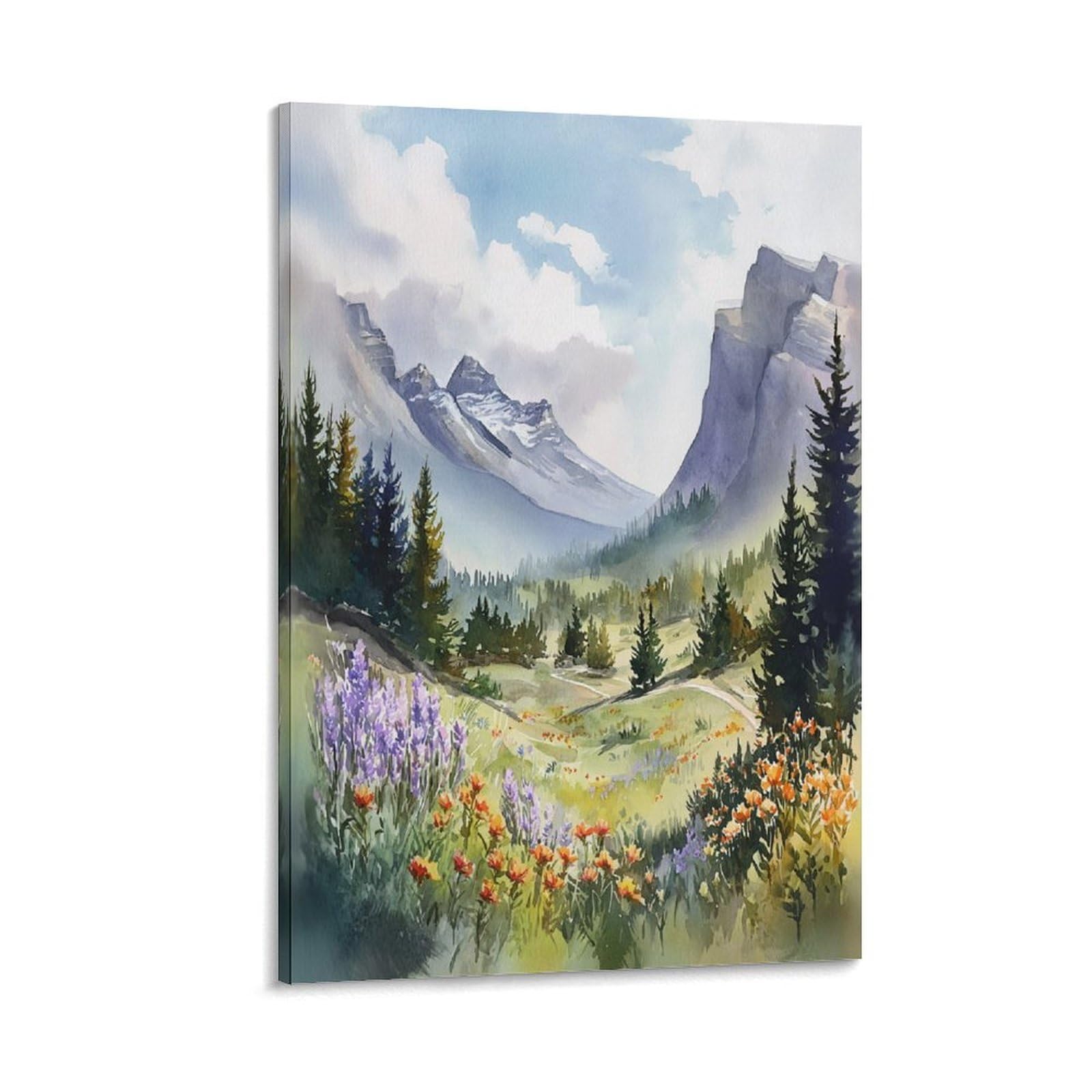 XWYMXZ Banff Watercolor Painting Canada Mountain Landscape Posters 20x30inch(50x75cm) Vintage Watercolor Canvas Art