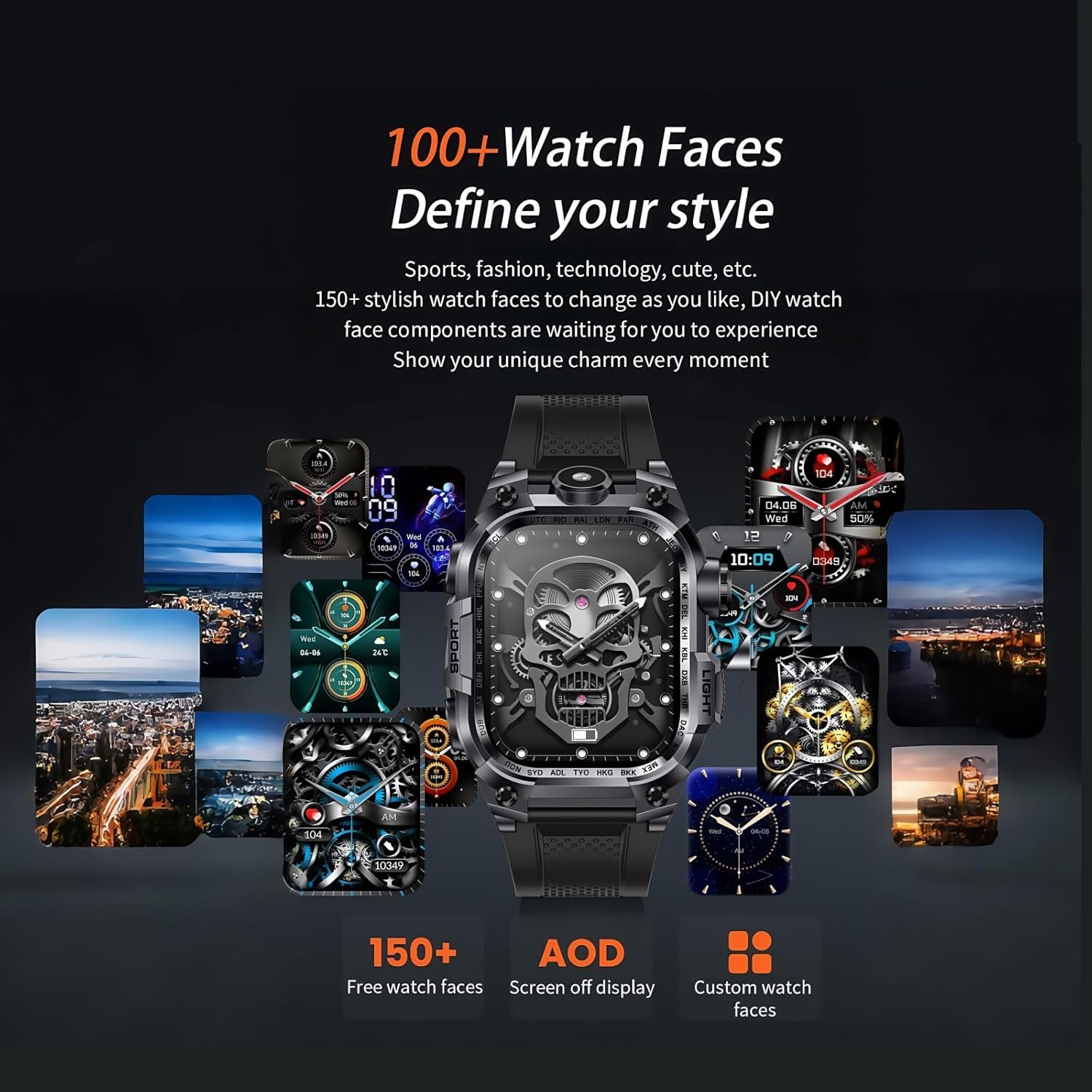 Military Smart Watch for Men (Make/Answer Call), 2.01" HD Screen Smartwatches for Android and iPhone,Long Time Standby Fitness Tracker/Flashlight/Waterproof/Heart Rate/Sleep/100+ Sport Modes