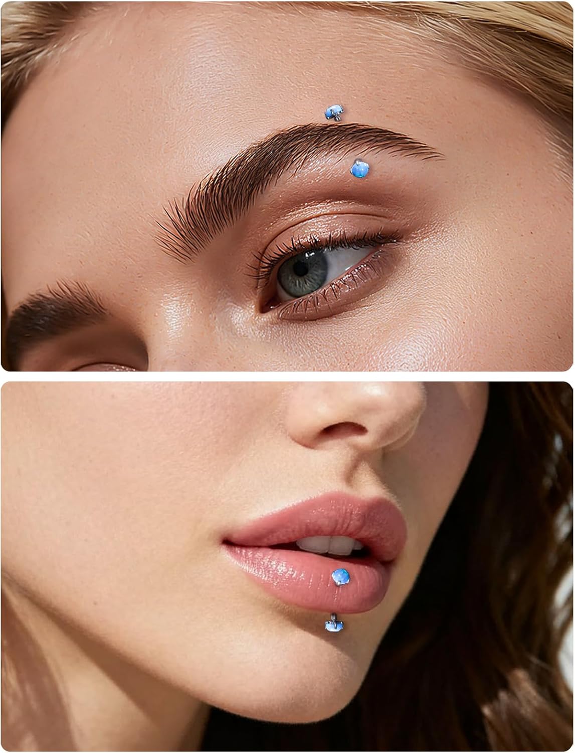 16G Astm F136 Titanium Eyebrow Piercing Jewelry Curved Barbell Eyebrow Ring Vertical Labret Lip Jewelry Daith Rook Earrings Navel Small Belly Button Ring Piercing Jewelry for Women Men Opal - Image 4