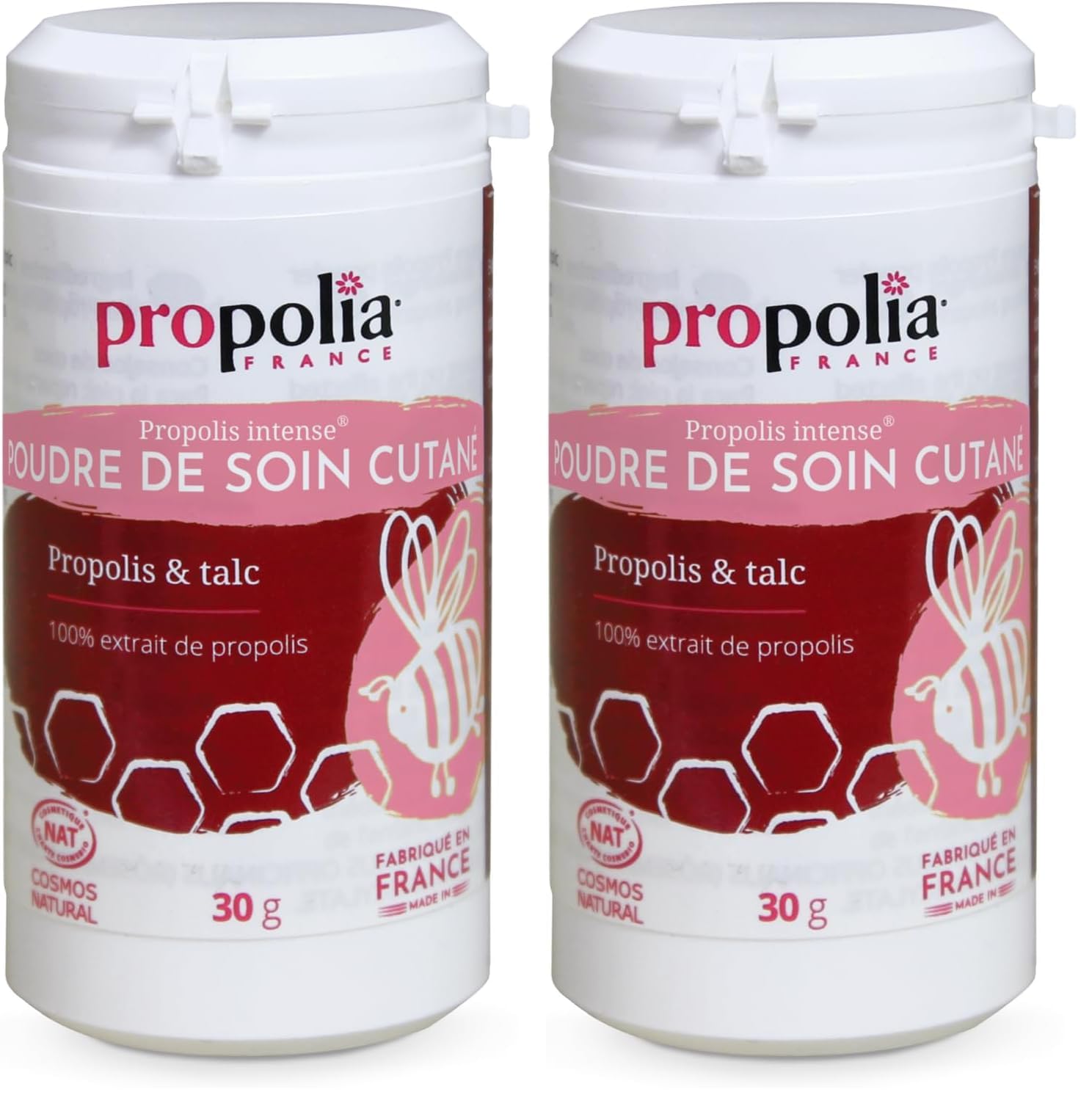 PPROPOLIA - Poudre de soin cutané à la Propolis/Talc - Soin irritations et dommages cutanés - 100% naturel - Dès la naissance - Fabriquée en France - 30 g (Lot de 2)