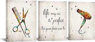 Canvas Set of 3 Hair Salon Wall Art Beauty Salon Pictures Wall Decor Fashion Posters Giclee Prints Vintage Vanity Makeup Wall Painting for Beauty Room Sutdio Shop Framed Artwork 12x16inchx3pcs