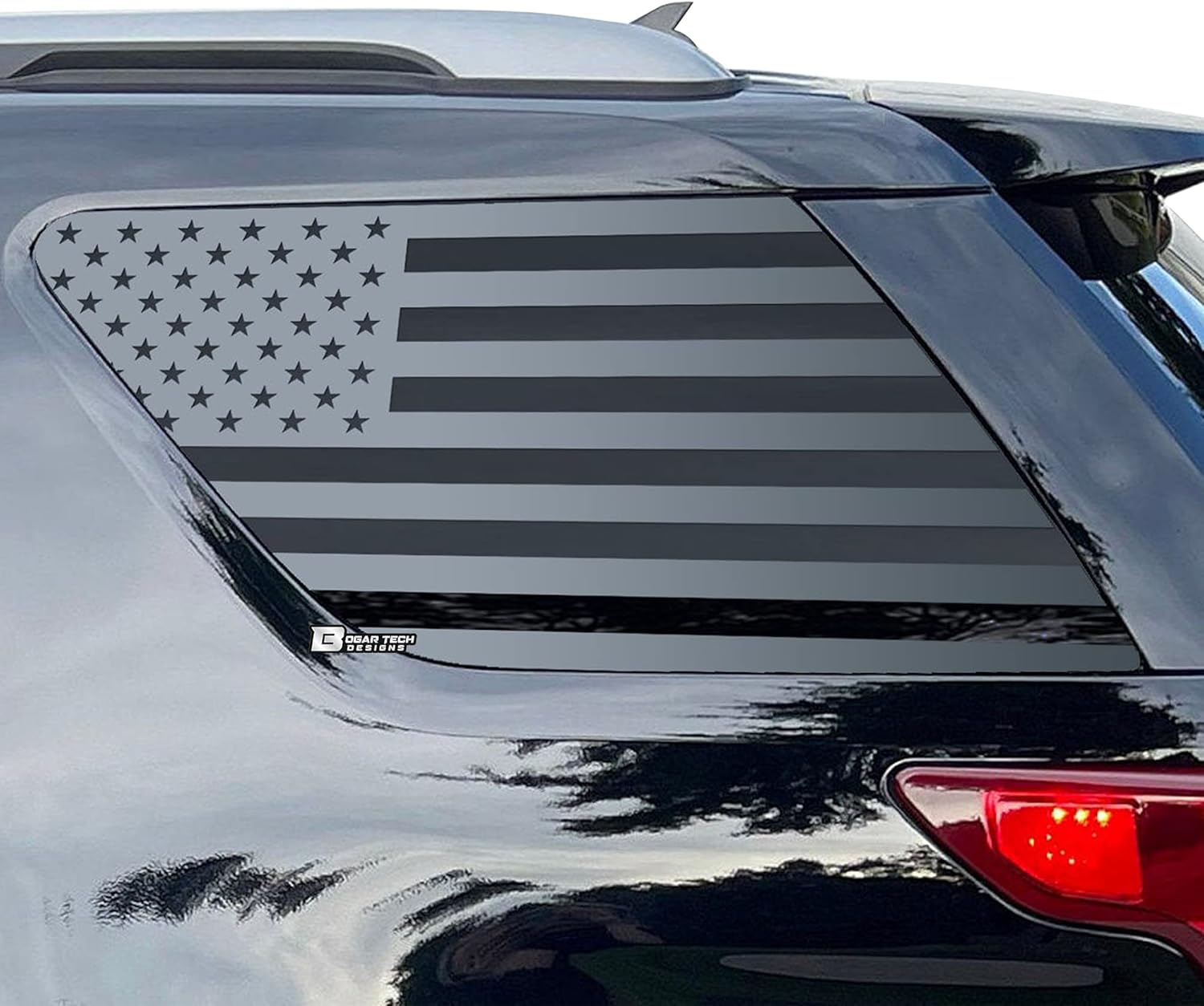 BOGAR TECH DESIGNS - Precut American Flag Rear Side Quarter Window Decals Compatible with Ford Explorer 2011-2019, Matte Black