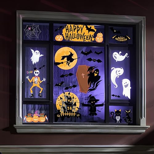 Miniatura 6 de Decoración de Halloween para decoración de Halloween, 6 hojas de cuervos de doble cara, murciélagos, arañas, fantasmas, calcomanías de vidrio