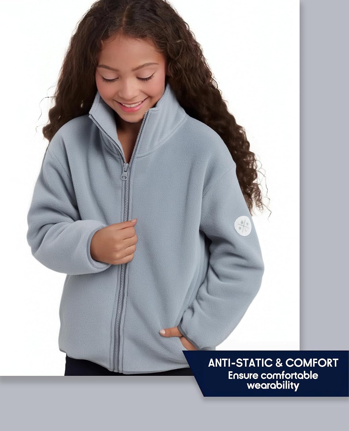 Balabala Girls’ Full-Zip Fleece Jacket with Pockets（3-18 Years）