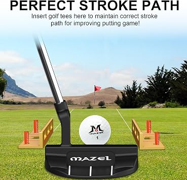 MAZEL Golf Alignment Putting Training Aids - Golf Putting Path Tool for Consistency & Accuracy - Include Putting Gates,Ring & Golf Tees