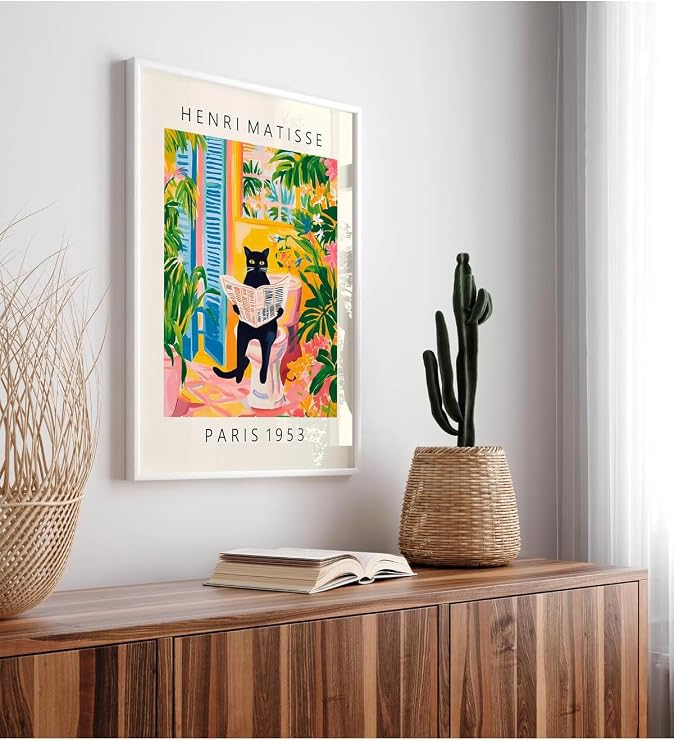512 STORE Estetik Kedi Matisse Paris 1953 Modern Tasarım Banyo Duvar Dekor Ev Ofis Çerçevesiz Poster 20 X 30 Çok Renkli, 5632tgh42t6