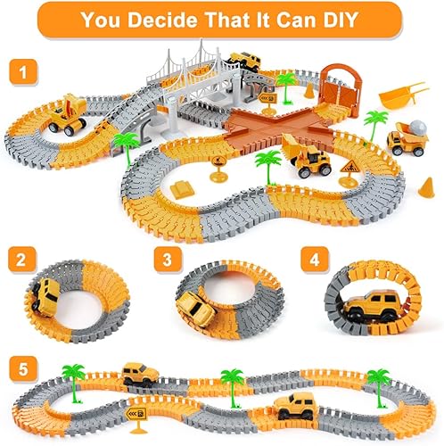 Miniatura 4 de Juguete de pista de carreras de construcción para niños, regalos de cumpleaños para niños de 3, 4, 5, 6, 7, juego de ingeniería con más de 220
