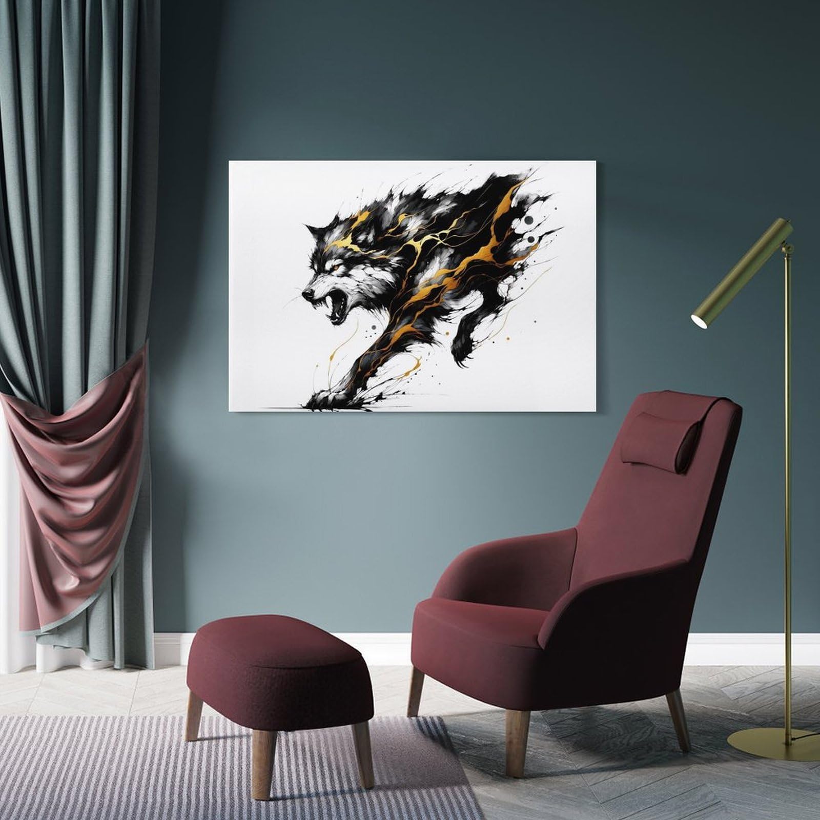 Junmoney Canvas Art Print Painting Wolf, 24x36inch(60x90cm), for Home Office, Desk Area Or Studio, Wall Art That Adds Style to Work Areas