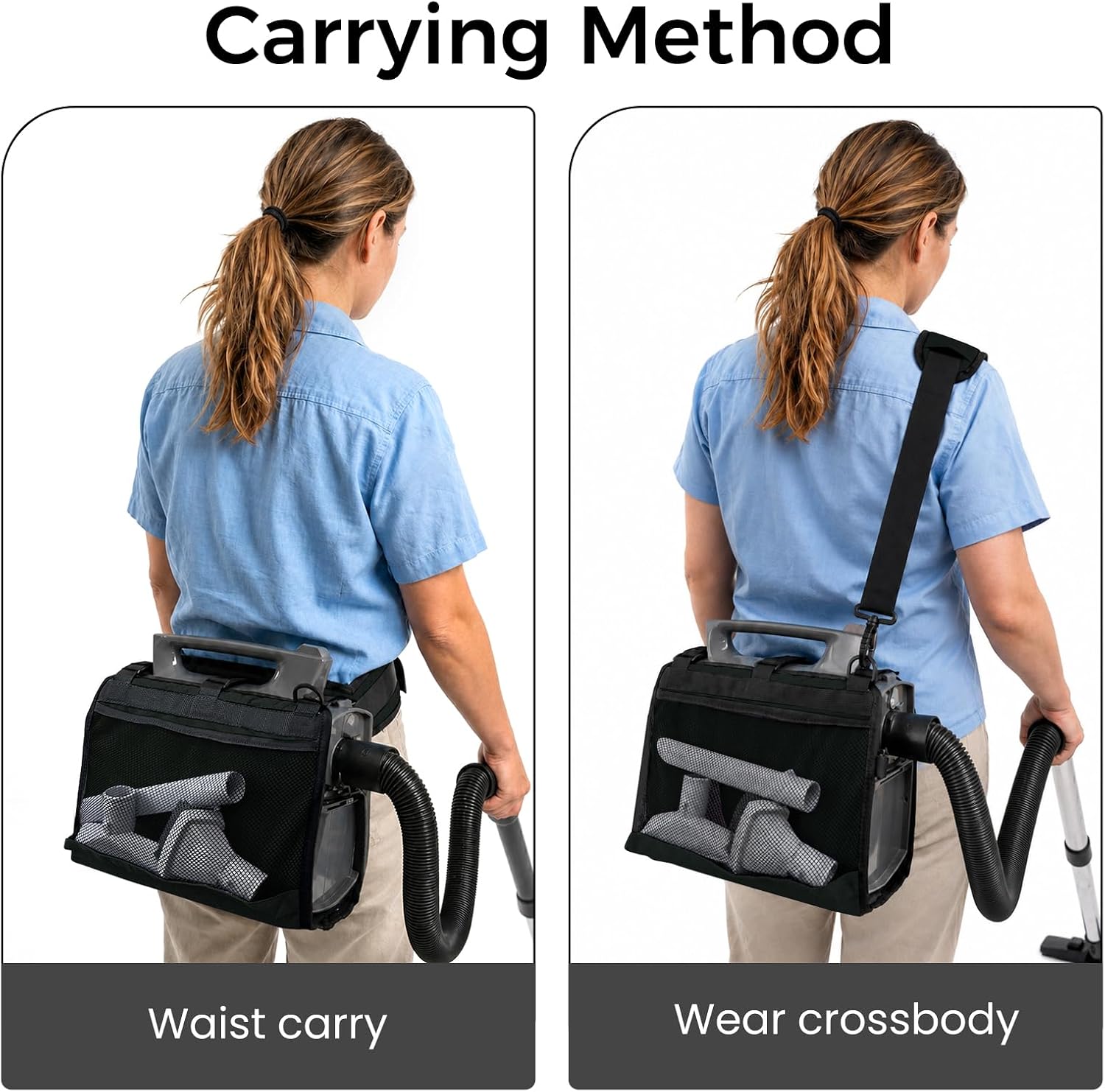 Waist Carrier Compatible with Hoover Portable Commercial Portapower Canister Vacuum CH30000 CH01005 Pack with Padded Shoulder Straps Cleaning Belt Attachments Worker Storage Accessories (black flower) image 2