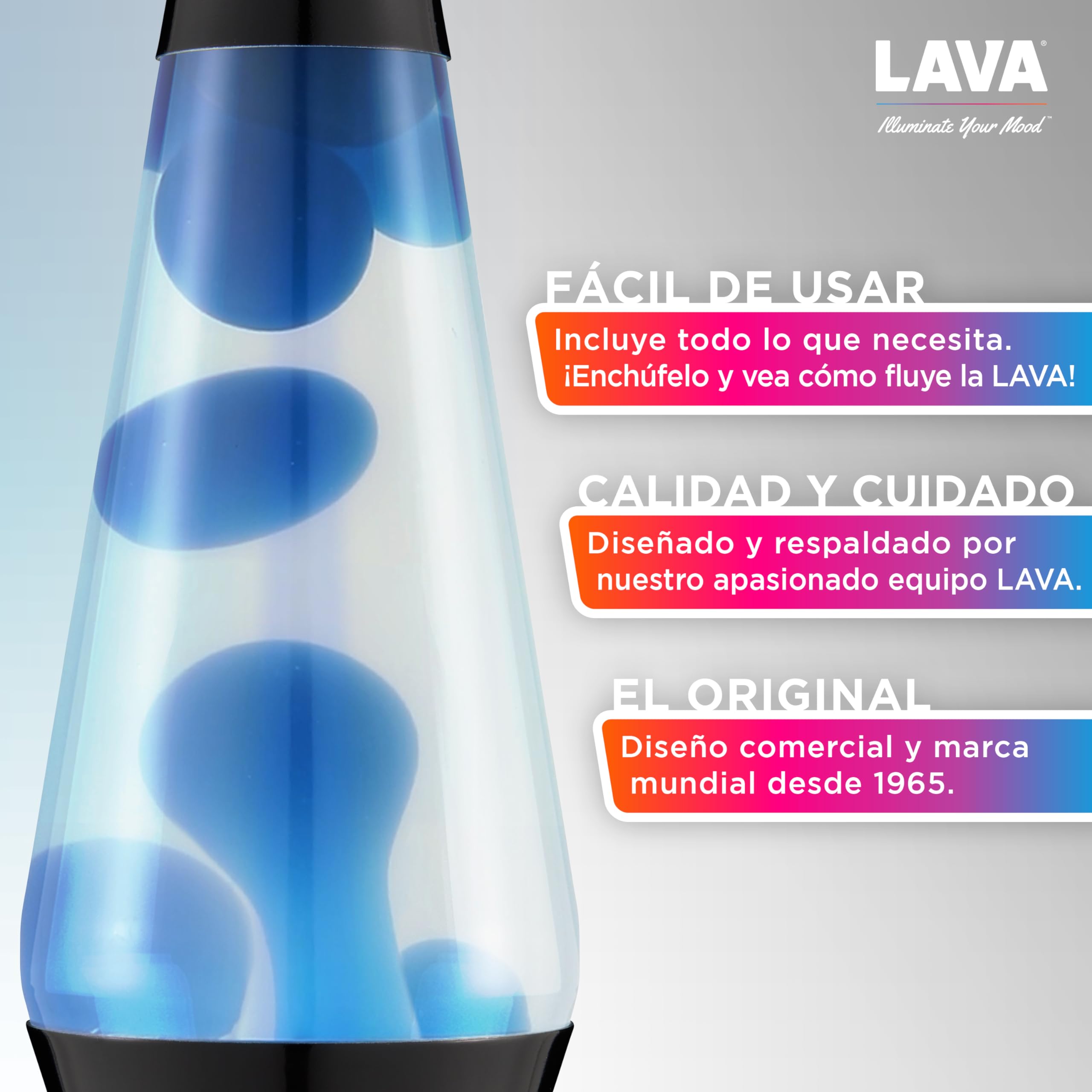 LAVA® - Lámpara Lava 2313, cera azul, líquido transparente, base y tapa negro, original de 14,5 pulgadas. Lámpara de movimiento marca LAVA®