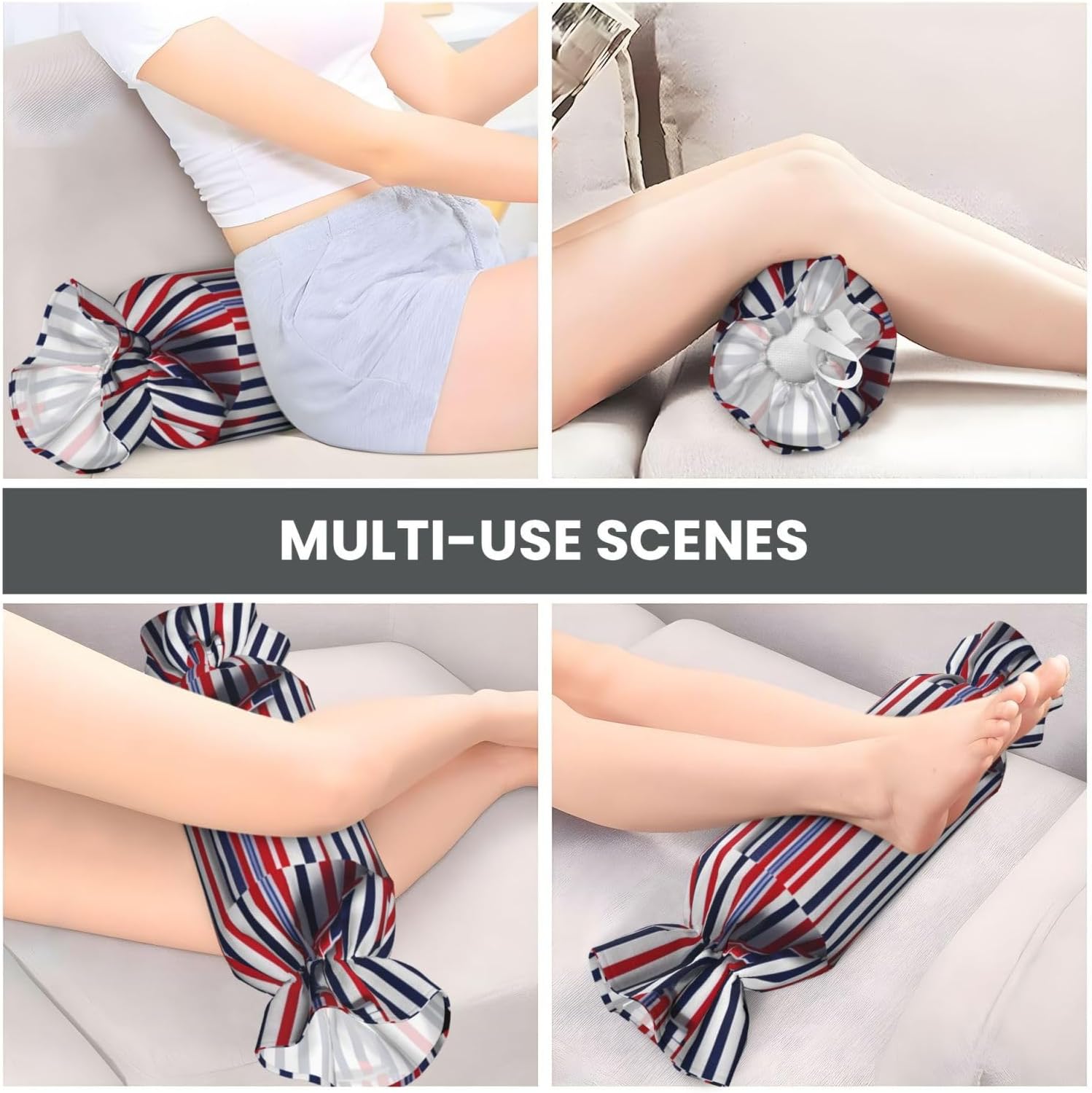 Red Blue White Gray Stripes Print Candy Cylindrical Eco-Friendly Pillow Soft Velvet Living Room Bedroom Travel Decor