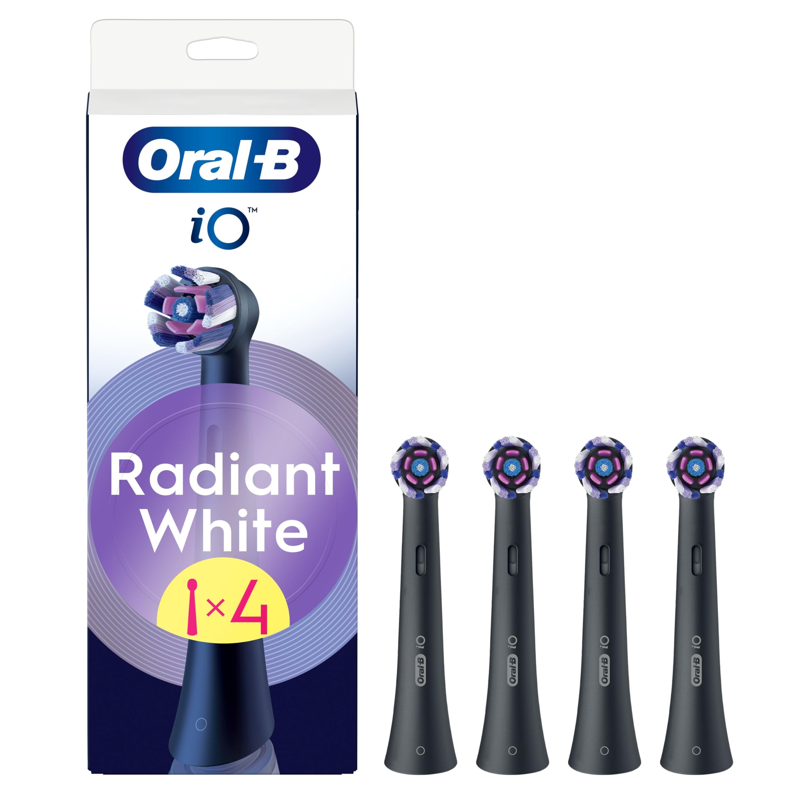 Oral-B iO Series Radiant White Zwart, Originele opzetborstels voor wittere tanden, 4