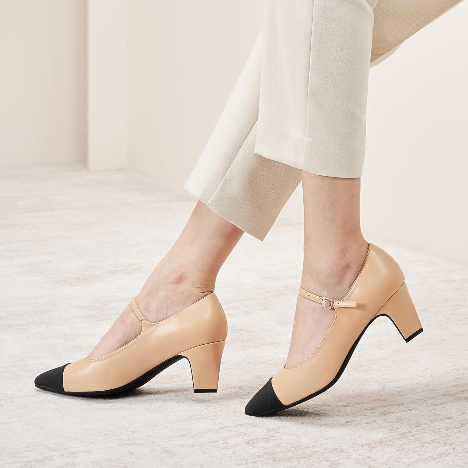 C.Paravano Women's Pumps | Chunky Heels for Women | Closed Round Toe Shoes | Low Heel Dress Shoes - Image 2