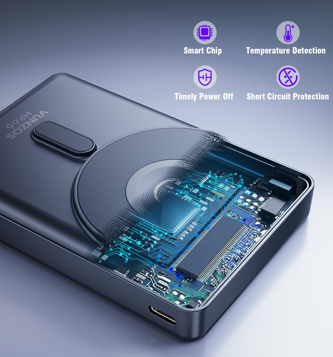 Vunzos Powerbank Per iPhone Capacità Della Batteria 12000 mAh Power bank Per Magsafe a Ricarica Rapida PD 20W, Con Supporto Portatile e Display Digitale a LED Per iPhone 12/13 /14/15 pro Per Apple