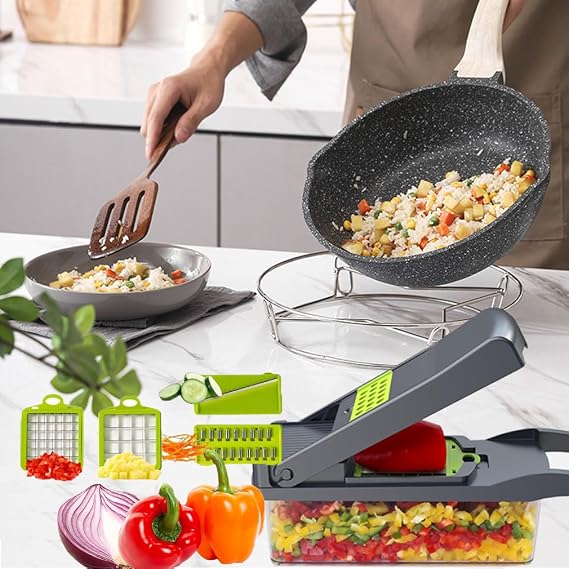 Vegetable Chopper Cutter Mandoline Vegetable Slicer Cheese Grater - Potato Onion Salad Veggie Chopper with Container - French Fry Potato Dicer Slicer Cutter - Kitchen Tools Gadgets