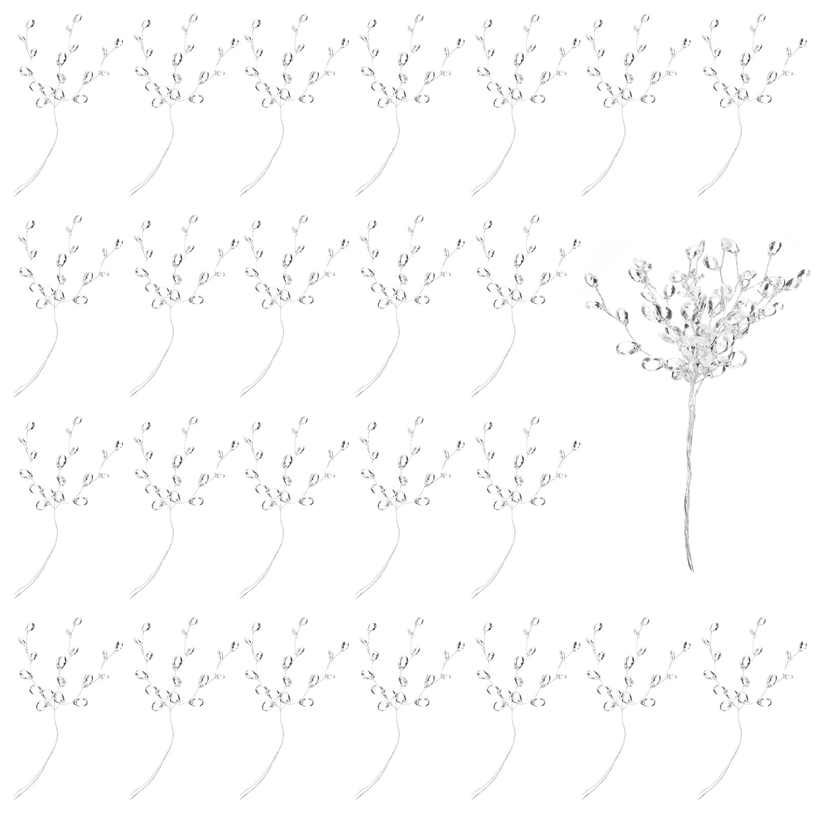 TIESOME 25 Pcs Acrylic Bead Drop Stems Flower Bouquet, Artifial Bead Drop Bouquets Crystal Flower Stem Branches Floral Acrylic Picks Arrangement for Wedding Home Decoration Floral Decor Craft Supply-image-12