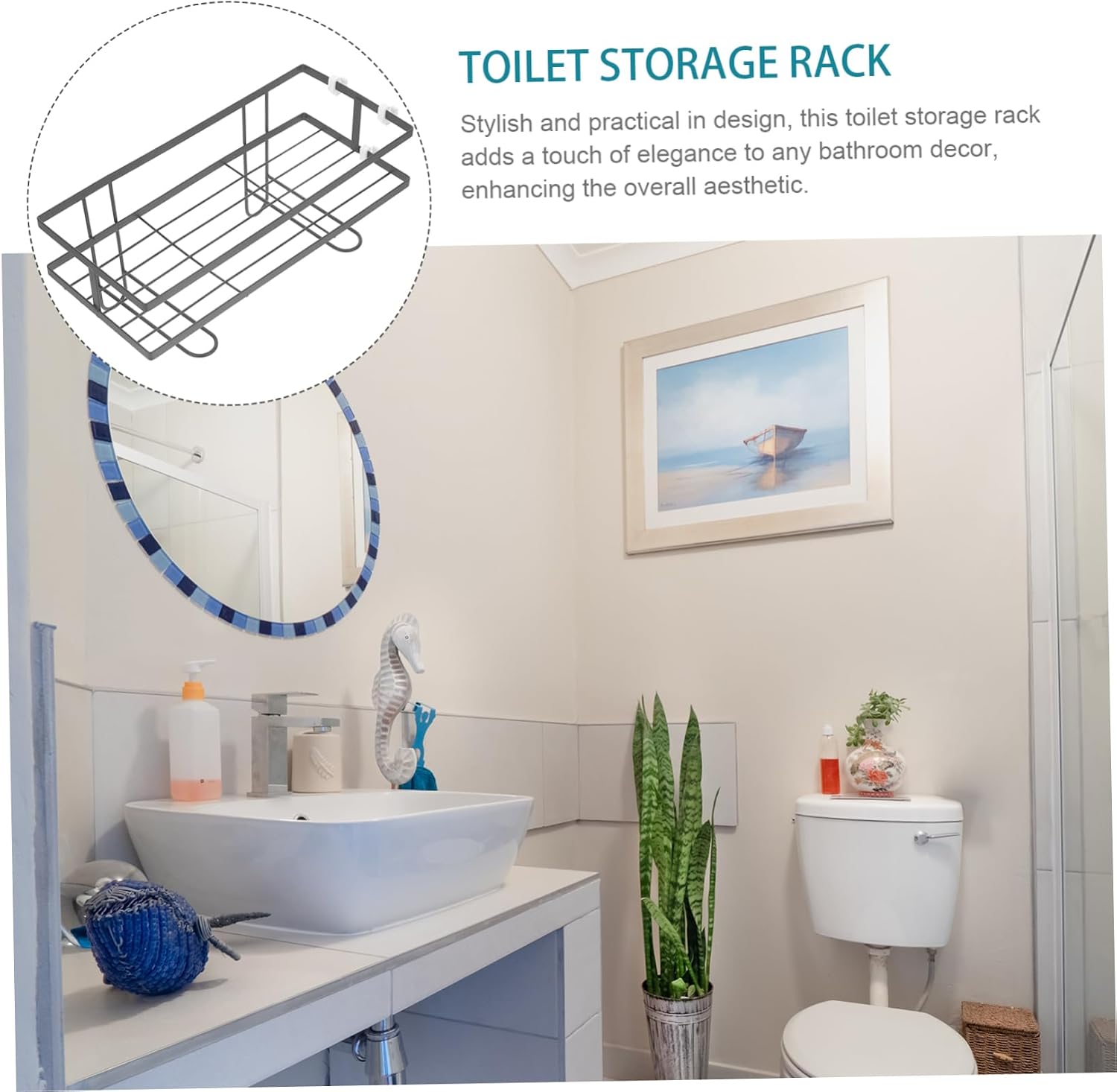 Over The Toilet Storage Shelf Sturdy Bathroom Organizer for Razor Shampoo Toothbrush and More Stylish Design Fits Standard Toilets No Drilling Needed