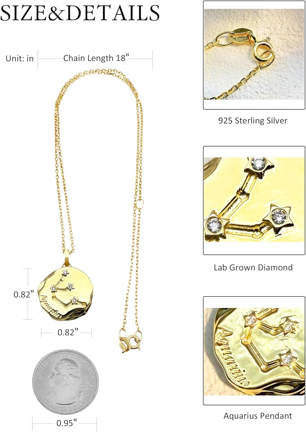 S925 Sterling Silver Lab Grown Diamond Necklace for Womens,Zodiac 12 Constellation Diamond Pendant Necklace,Birthday Gift for Her,Dainty Gold Jewelry - Image 2