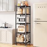PXRACK 5-Tier Kitchen Storage Shelves, Adjustable Metal Shelves for Storage Pantry Shelves with Rolling Wheels, Storage Rack Shelving Unit Organizer for Bedroom Laundry Closet