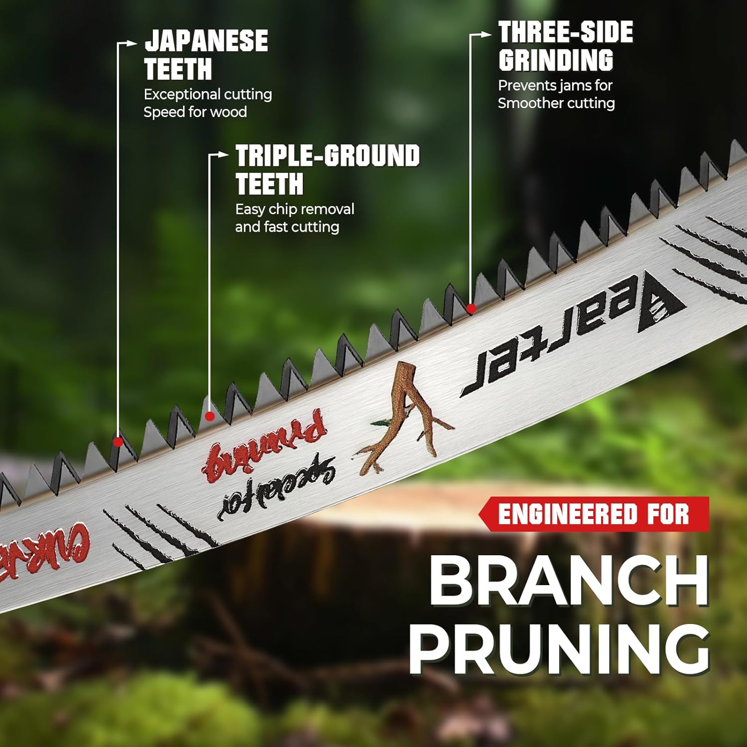 9''(225mm) Reciprocating Saw Blades Japanese Teeth 5PCS, 6TPI Cr-V Reciprocal Saw Blades for Trees with Triple-Ground Offset Teeth, Curved Edge Recip Saw Blades for Trimming and Wood Cutting