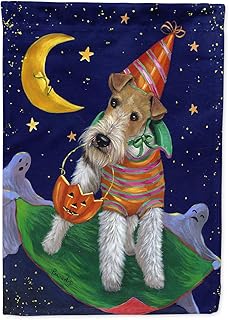 Caroline's Treasures PPP3093GF Fox Terrier Halloween Trick or Treat Garden Flag Mailbox Flag Decorative Yard Flag Banner Outside Patio Artwork Yard Flower Beds, Garden Size, Multicolor