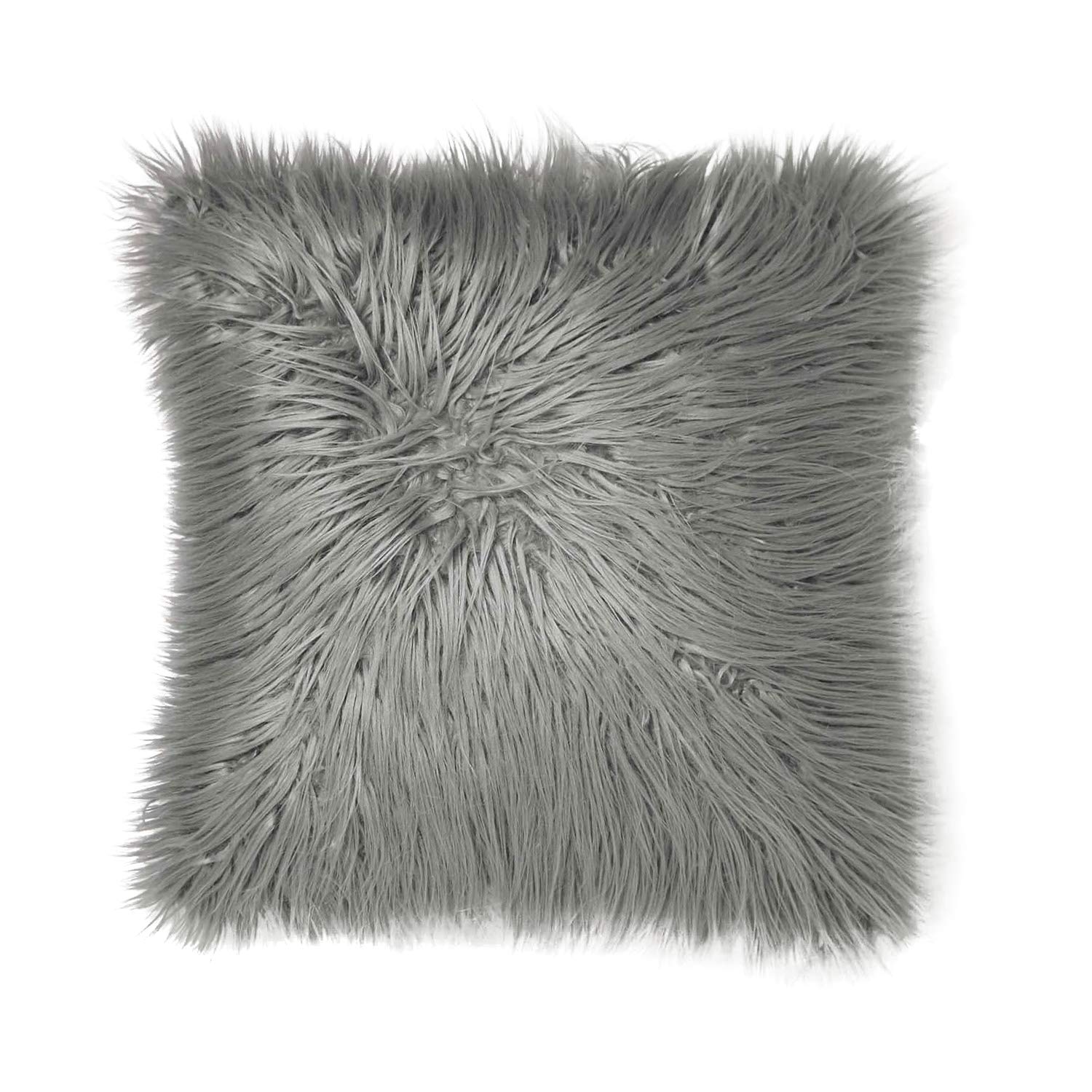 Dormify Mongolian Faux Fur Throw Pillows | Medium Grey Decorative Pillows for Bed | 18x18 Pillows with Pillow Inserts Included | Dorm Room Decor Bedroom Pillows | Couch Pillows for Living Room